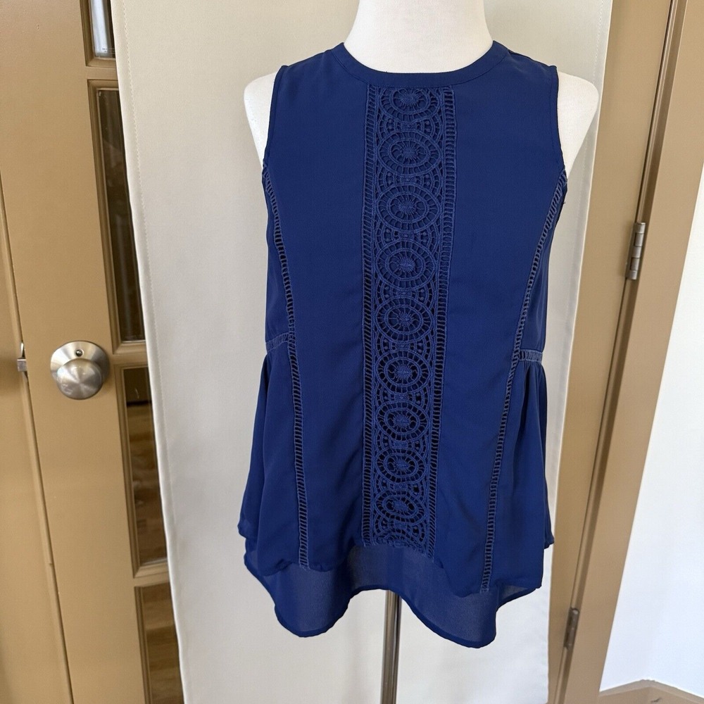 Daniel Rainn Womens XS Navyβ Blue Chrochet Trim Tank Top Sleeveless Blouse